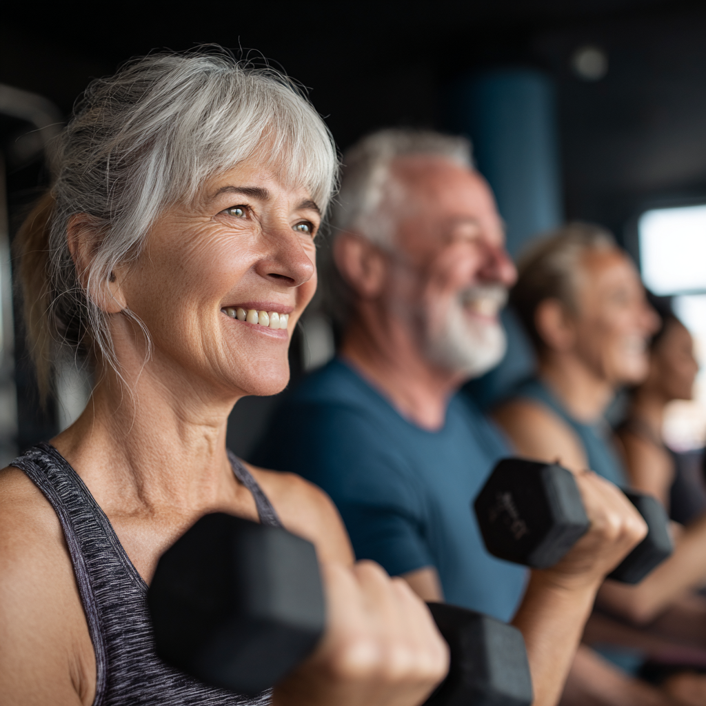 Mature adults engaging in fitness training session