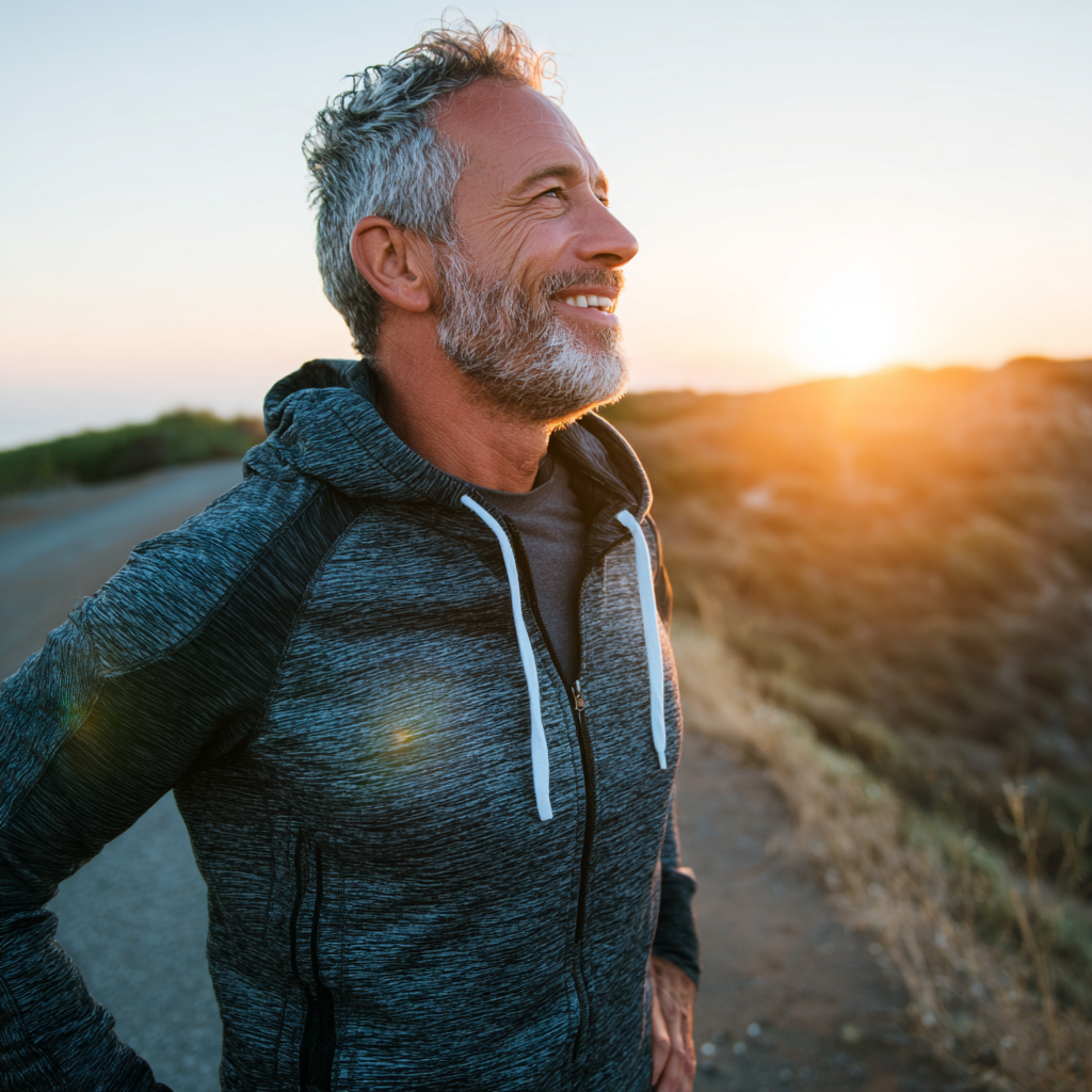 Middle-aged person enjoying outdoor exercise routine